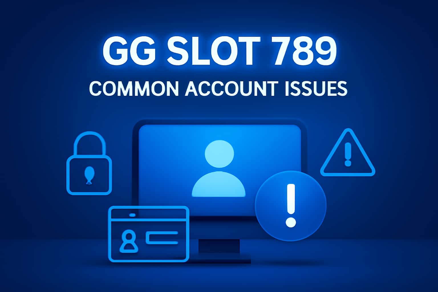 An informational scene highlighting common account issues on GG Slot 789.